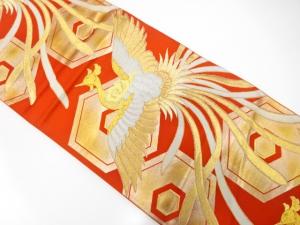 アンティーク　鳳凰に重ね亀甲模様織り出し袋帯（材料）